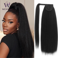 22 Inches Long Yaki Straight Ponytail Wrap Around Magic Paste Yaki Straight Pony Tail Clip in Synthetic Thick Kinky Straight