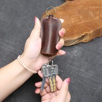 High-quality Crazy Horse Leather Key Sleeve Portable With Hanging Rope Keychain Retro Key Holder