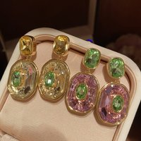 Women Candy-colored square sweet super shiny transparent dopamine-colored earrings
