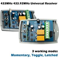 2CH Universal Garage Door 433.92MHz Receiver with Jumper Cap Momentary Toggle Latched 3 Modes Remote Control Key Gate Opener