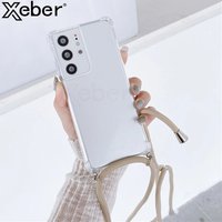 Crossbody Necklace Lanyard Cord Rope Transparent Case For Samsung S24 S23 S22 S21 Ultra S20 FE S10 Plus Shockproof Soft Cover