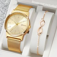 2PCS/Set Fashion Mesh Band Women Watches Set Simple Arabic Dial Ladies Quartz Wristwatch Bracelet Set Reloj Mujer(Without Box)