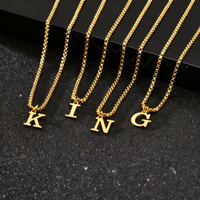 Gold Color A-Z Initials Chain Necklace for Men,45/50/55/60CM Stainless Steel Box Chain Collars,Causal 26 Letters Jewelry Gift
