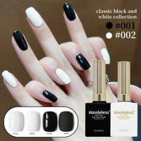 Hassleless 1/2 tube 15ml black and white gel nail polish set, long-lasting and removable, liquid, classic colors, suitable for b