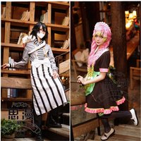 Anime Japanese Devil Hunter Cos Obanai Mitsuri Coffee Maid Uniforms Cosplay Costume + Headgear Outfits Suit