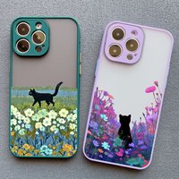 Black Cat Landscape Phone Case For iPhone 15 14 Pro Max Plus 16 17 Pro Max 13 12 Mini 11 Pro Max Cartoon Shockproof Back Covers