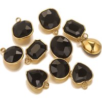 5pcs Stainless Steel Clear Heart Round Square Drop Crystal Black Glass Charms DIY for Earrings Necklace Bracelet Jewelry Making