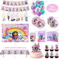 Gabby Dollhouse Decor Set Cups Plates Tablecloths Balloons Banners Gift Bags Cute Gabby Cat Favors & Gifts for Girls Birthday