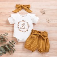 Vêtements pour nouveau-nés filles de 0 à 18 mois, barboteuse, pantalon à pois avec ceinture élastique, bandeau pour nourrissons avec nœud papillon, ensemble décontracté 3 pièces