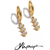 Yhpup Stainless Steel Cubic Zirconia Small Charm Drop Hoop Earrings 16K Gold Platinum Color PVD Plated Stylish Daily Jewelry