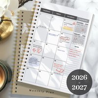 2026-2027 A5 Monthly Planner Botanical Floral Cover Spiral Notebook 2 Year Agenda Calendar for School Office