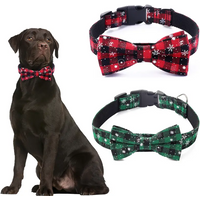 Dog Collar with Bow tie,Christmas Plaid Snowflake Dog Collar with Adjustable Buckle Suitable for Small Large Dogs Cats Pets