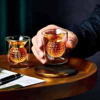 Double walled Golf Ball Shot Glasses Handmade, Reusable Glass Tequila, Whiskey Tails Funny Golfer Gifts For Golf Lover 4pcs 50ml