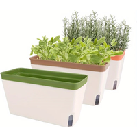 Self-Watering Windowsill Planter Kit: Modern Plastic Herb Garden Set with Visible Water Level Indicator - Suitable for Indoor