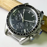 40mm Watch Men's Multi-function Chronograph Quartz Stainless Steel Case VK63 Movement Mineral Glass Black