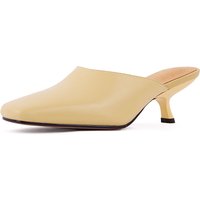 SmallHut New 2026 Trend Summer Genuine Leather Women Mules Ladies Yellow Blue Snake Mid Hoof Heeled Square Closed Toe Slippers