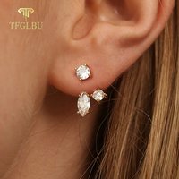 TFGLBU Trendy Certified Full Moissanite Stud Earrings or Women Platinum Plating Sterling Silver Diamond Ear Wedding Fine Jewelry
