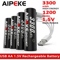 AIPEKE 1.5v Aa Rechargeable Batteries 3300mWh and 1.5v Aaa 1000mWh lithium battery USB Type-C Port Charging Be Reused 1200 Times