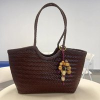French Straw Woven Bag With Drawstring Lining Women's Large Capacity Dumpling-shaped Tote Bag Fashion Wing-shaped Shoulder Bag