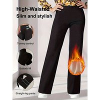 AliExpress NONE Winter Fleece Lined Wide Leg Pants Solid Color Thermal Warm Straight Leg Cycling JoggingTrousers Soft Thick Casual Sports Pants