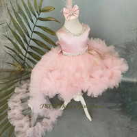 Petal Beading Flower Girl Dress with Butterflies Fluffy Kids Birthday Party Dress with Bow Back Girls Princess Dress Customized