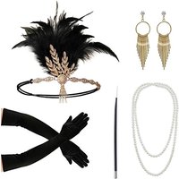 PESENAR 1920s Fashion Flapper Headband Cigarette Holder Long Gloves Pearl Necklace Great Gatsby Accessories for Women