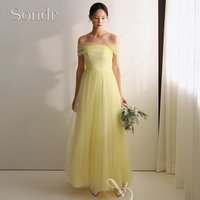 Sondr Customized Yellow Tulle Off the Shoulder Korean Evening Gown A Line Floor-Length Elegant Bridal Wedding Photo Shoot Dress