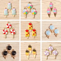 10pcs Mix Cute Enamel Food Lollipop Ice Cream Charms Pendants for Making Earrings Necklaces Bracelet DIY Crafts Jewelry Findings