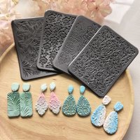 4pcs/set Pottery Relief Textured Mat Vintage Flower/Leaf Pattern DIY Ceramic Earring Making Textured Pad Polymer Clay Tools