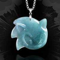 S925 Silver Natural Emerald Burmese Jadeite Blue Water Sonic Hedgehog Pendant Carved Jadeite Jewelry Amulet Gifts Certificate