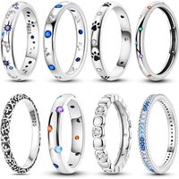 Rings 925 Silver Star Moon Colorful Sparkling Zircon Simple Rings For Women Exquisite Wedding Engagement Birthday Jewelry Gifts