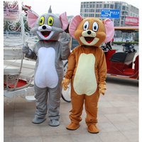 Grey Cat and Brown Mouse Mascot Costume Adult Cartoon Character Advertising Carnival Halloween Party Friendship Cosplay Props