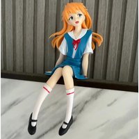 14CM New Anime EVA Asuka Langley Soryu School Uniform Sitting Posture Kawaii Figure PVC Model Toys Doll Ornament Gifts