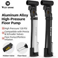 WEST BIKING 120PSI Bicycle Pump Portable Aluminum Alloy Floor Pump For Schrader/Presta Valve Motor Scooter MTB Road Bike Pump