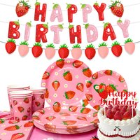 Strawberry Birthday Party Tableware Paper Plates Napkins Cups Banner Girls Berry First Birthday Baby Shower Decorations Supplies