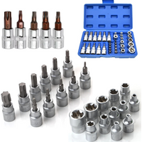 Torx Bit Socket and E-Torx Star Socket Set 1/4" 3/8" 1/2" Drive Socket Head Tools T15 T20 T25 T30 T40 Socket Bits Hand Tool