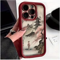Japanese Style Temple and Cherry Blossoms Soft Phone Case For iPhone 17 16 11 12 13 14 15 Pro Max XS X XR 7 8 Plus 16E Air Cover