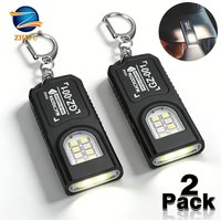 2PCS Super Bright Mini EDC Flashlight USB Rechargeable Keychain Lamp with Tail Magnet Work Light Red and Blue Light Torch