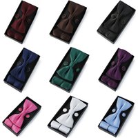 HUISHI Classic Black Bowtie Bow Ties For Mens Butterfly Bowknot Pocket Square Cufflinks Suit Set Bussiness Accessories Gift Box
