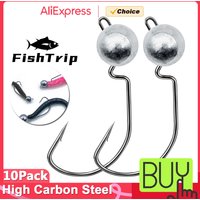FishTrip 10Pcs 3.5g 5g 7g 10g Exposed Jig Head Fishing Hook Soft Worm Fish Hook Jigging Crank Hook Bass Pike Fishing Tackle