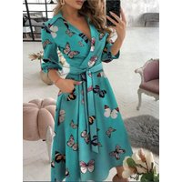 Women Printed Dresses Sexy V-Neck Bat Sleeve Ruffl Flower Print Bohemian Beach Sundress Lady Loose Summer Vacation Mini Vestidos