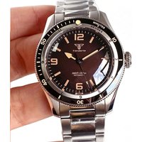 Tandorio New Mechanical Men Watch Vintage Coffee Dial Dome Sapphire Glass Miyota 8215 Movement Steel Bracelet 120 Clicks Bezel