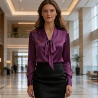 Women Long Sleeve Elegant Solid Color Blouse Autumn Tie Neck Office Lady Shirt Casual Tops Spring Sweet Bow Women's Clothing