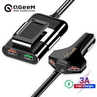 Chargeur de voiture QGEEM 4 ports USB pour iPhone, charge rapide 3.0, chargeur portable de voiture, chargeur rapide pour téléphone QC3.0 avant et arrière