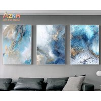 1/3pcsBlue Gold Abstract River Canvas Painting Modern Wall Art Posters Prints Landscape Pictures for Living Room Home Decor