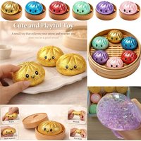 Realistic Giant Dumpling Squeeze Toy with Bamboo Steamer, Stress Relief Toy for Adults and Students, Gift