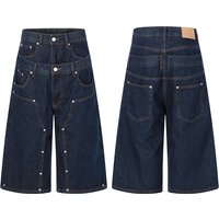 Men Streetwear Hip Hop Double Waist Rivet Loose Casual Cargo Denim Baggy Jeans Pants Women Boyfriend Jeans Trousers