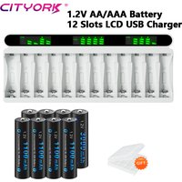 CITYORK 1.2V AA AAA NIMH Rechargeable Battery Batteries 2A 3A With 12 Slots LCD USB Fast Battery Charger for 1.2V AA AAA Battery