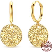 925 Sterling Silver Hammered Texture Disc Dangle Hoop Earrings Vintage Minimalist Round Pendant Earrings Jewelry Gift for Women