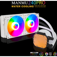 MANMU White Liquid CPU Cooler 240 Addressable RGB & PWM Pump & Fans TDP AIO Water Cooler W/Controller